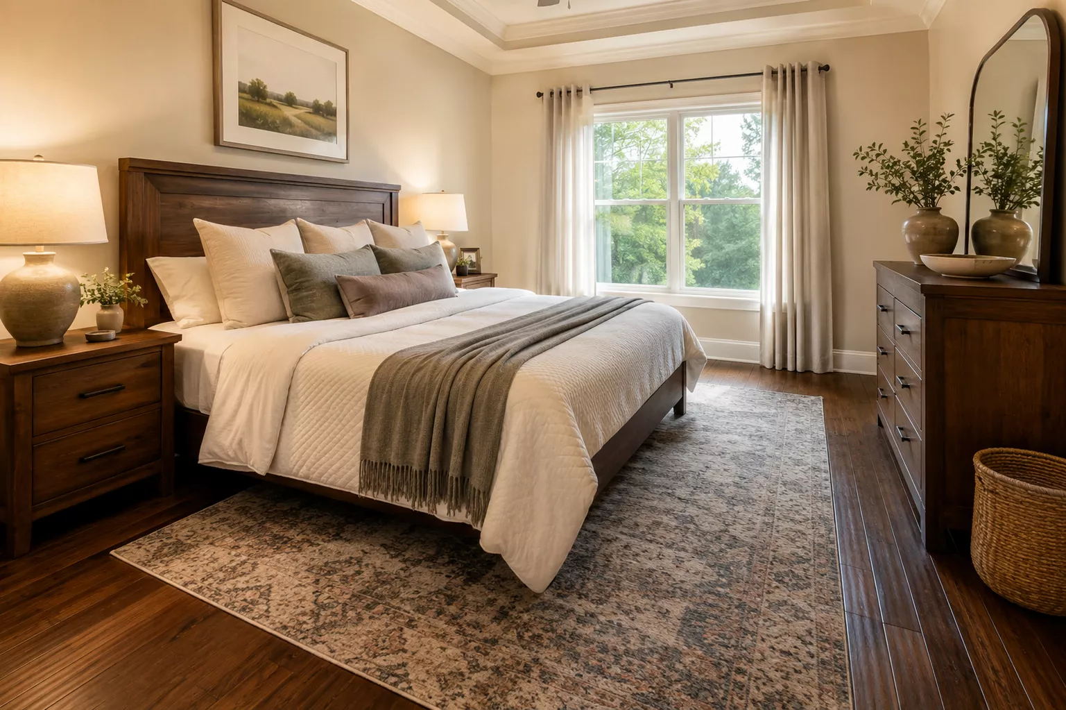 Bedroom cleaned and tidied during a routine residential cleaning visit